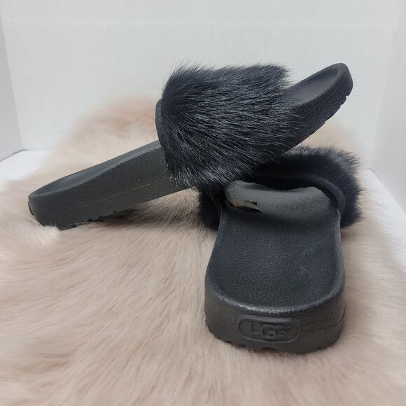 Ugg Women's Sandals Slides Size 6 Royale Black Garnet Toscana Fur Slipper - Picture 5 of 9